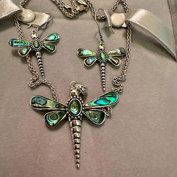 Jewelry - Gorgeous dragon fly earring and matching sterling silver necklace